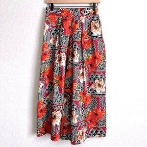Vintage Laura & Jayne Tropical Print Pants Wide Crop Leg Floral Culottes 8